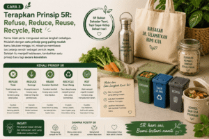 Cara 3 – Terapkan Prinsip 5R: Refuse, Reduce, Reuse, Recycle, Rot