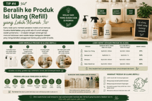 Tip #4: Beralih ke Produk Isi Ulang (Refill) yang Lebih Murah

Kamu tidak perlu membeli peralatan mahal untuk memulai. Gunakan botol bekas yang sudah ada di rumah sebagai wadah pertamamu — ini sejalan dengan semangat tips memulai kebiasaan zero waste tanpa menguras dompet yang mengutamakan penggunaan barang yang sudah tersedia.